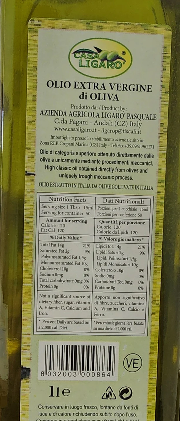Casa Ligaro "Verdone" Calabrian extra Virgin Olive Oil - 16.9 oz - Image 2