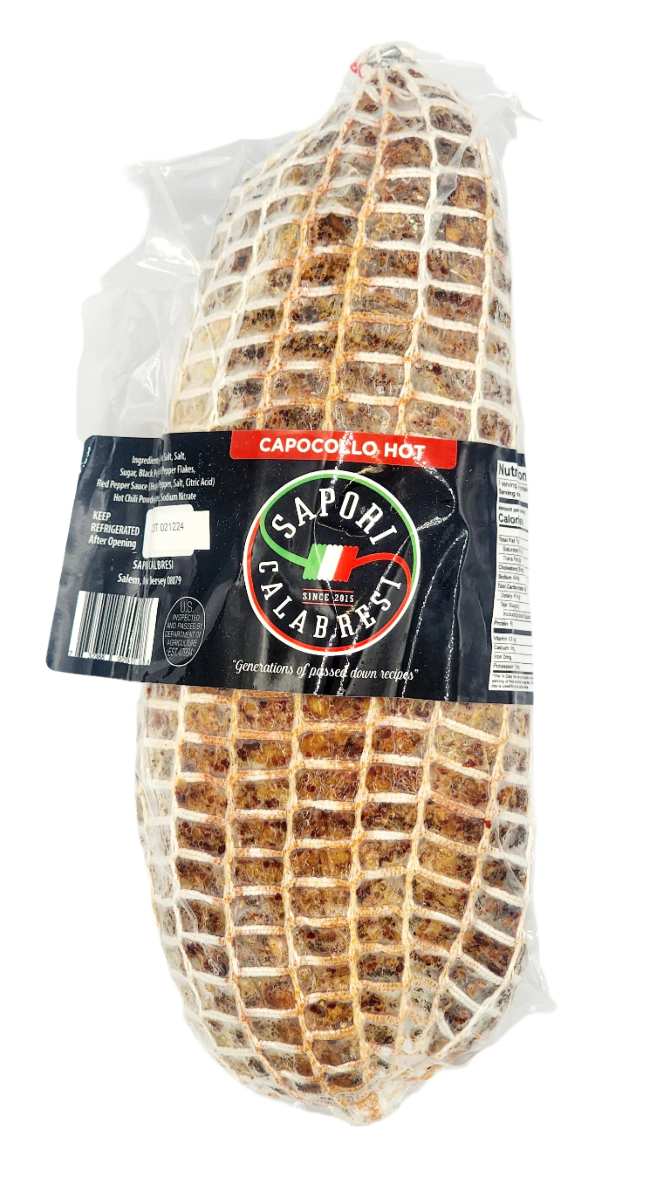 Sapori Calabresi Hot Calabrian Capicollo 3 lb